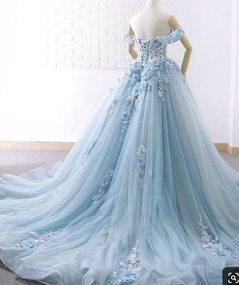 Baby Blue Prom Dresses, Light Blue Wedding Dress, Blue Wedding Dress, Lace Long Prom Dress, Prom Dress Blue, Gown Blue, Light Blue Wedding, Bridal Ball Gown, Wedding Dresses With Flowers