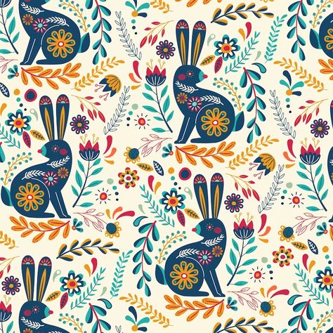 Free Vector | Flat design nordic pattern design Hare Illustration, Star Wars Quilt, Rabbit Wallpaper, Modern Folk Art, Easter Illustration, Scandinavian Pattern, Folk Design, Vintage Rabbit, Scandinavian Folk Art