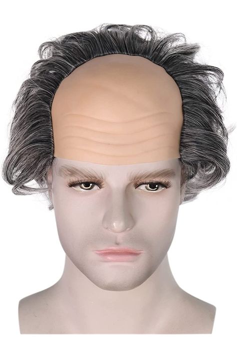 HUNIGIR Gray Bald Wig Short Curly Old Man Wig Balding Mad Scientist Wig Synthetic Halloween Cosplay Costume Wig (Gray) Bald Wig, Wig Hairstyles Short, Men's Wigs, Wig Short, Costume Wigs, Mad Scientist, Cosplay Halloween, Hairstyles Short, Halloween Cosplay