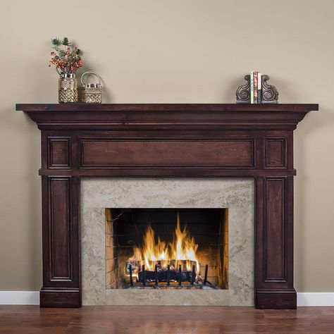 Classic Fireplace Mantle, Dark Wood Fireplace, Wood Mantel Fireplace, Craftsman Fireplace Mantels, Fireplace Mantle Ideas, Mahogany Fireplace, Downtown House, 2024 Home Decor Trends, Faux Fireplaces