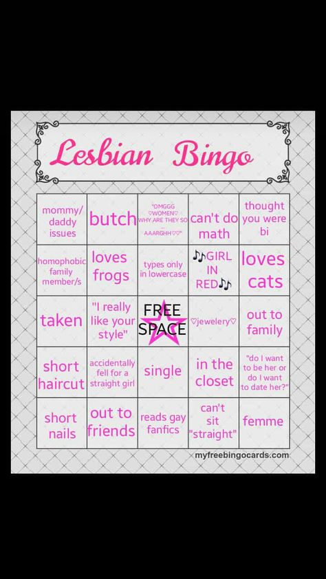 Pride Flags List, Random Bingo, Lesbian Makeup, Lesbian Playlist, Lgbtq Bingo, Wlw Goals, Lesbian Stereotype Bingo, Bingo Meme, Fun Templates