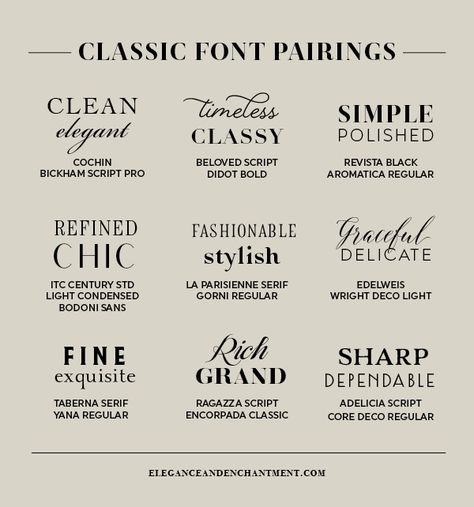 Classic Font Pairings | Elegance & Enchantment Classy Fonts Alphabet, Wedding Font Pairings, Fonts Pairing, Canva Font Pairing, Bickham Script, Classy Fonts, Feminine Fonts, Font Pairings, Minimalist Font