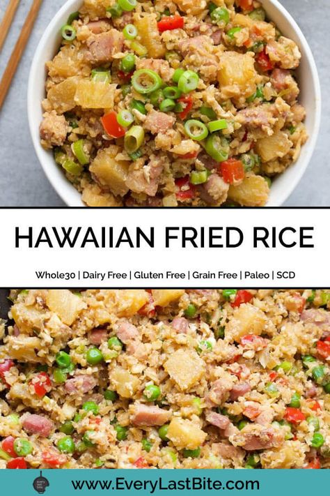 Hawaiian Fried Rice Paleo Rice, Hawaiian Fried Rice, Paleo Vegetables, Paleo Dinners, Whole30 Dinner, Whole30 Dinner Recipes, Easy Whole 30 Recipes, Paleo Dishes, Cauliflower Rice Recipes