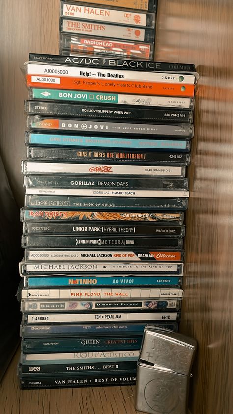 #collection #cds #aesthetic #music Dvd Collection Aesthetic, Cd Collection Aesthetic, Cds Aesthetic, Bon Jovi Crush, Gorillaz Plastic Beach, Van Halen 5150, Linkin Park Hybrid Theory, Radiohead The Bends, Gorillaz Demon Days