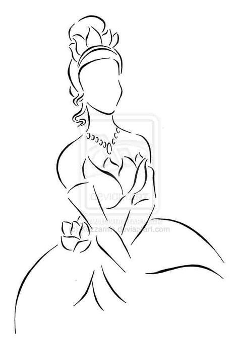 Tiana silhouette Disney Characters Outline, Disney Outline, Disney Princess Outline, Pinterest Drawings, Disney Lines, Character Outline, Disney Princess Tiana, Disney Silhouettes, Disney Tattoo