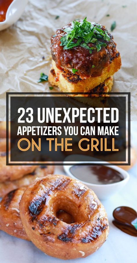 23 Unexpected Appetizers You Can Make On The Grill Grilling Recipes Appetizers, On The Grill Appetizers, Unique Barbecue Ideas, Food For The Grill Ideas, Grilled Snacks Appetizers, Different Bbq Food Ideas, Appetizers For The Grill, Grilling Tailgate Food, Tailgate Food On The Grill