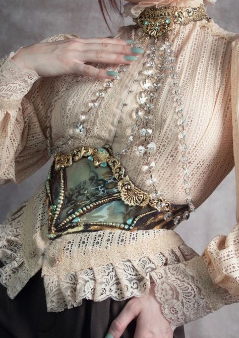 Feminine Prince Outfit, Crystal Inspired Fashion, Jewelry Reference Drawing, Steampunk Aesthetic Clothes, Fancy Corset Outfit, Crystals Aesthetic Outfit, Godlike Outfits, Crystal Outfit Aesthetic, Fantasy Outfits Aesthetic