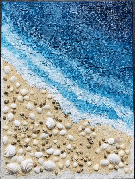 3d Texture Painting (Sea Beach) 3d Sea Painting, Sea Painting Step By Step, Texture Painting On Canvas Beach, 3d Beach Painting, Canvas Painting Ideas Sea Beach Art, Sea Texture Painting, Sea Shell Painting On Canvas, Beach Texture Painting, Seashell On Canvas