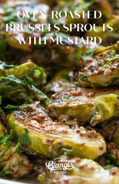 Oven-roasted Brussels Sprouts are incredibly easy to make and are packed with great flavor. They are the perfect combination of crispy on the outside and tender on the inside. Add this side dish to your next dinner menu. You'll never do Brussels Sprouts any other way after trying this recipe! Brussel Sprout Recipes Mustard, Mustard Brussel Sprouts Roasted, Dijon Mustard Brussel Sprouts, Dijon Brussel Sprouts, Mustard Brussel Sprouts, Mustard Vegetables, Oven Roasted Brussels Sprouts, Party Side Dishes, Candida Recipes