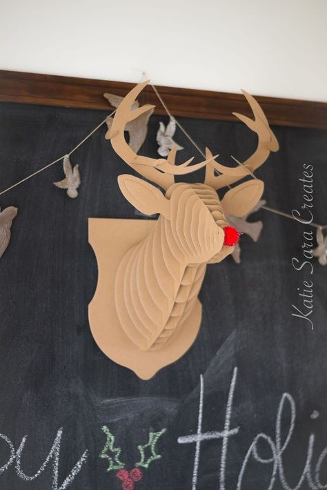 How to Make DIY Dollar Store Rudolph The Red-Nosed Reindeer Decoration Christmas Recycled Decorations, Recycled Decorations, Christmas Movie Party, Christmas Wall Decor Diy, Christmas Cubicle, Decorated Doors, Diy Christmas Wall, Reindeer Decoration, Recycled Decor