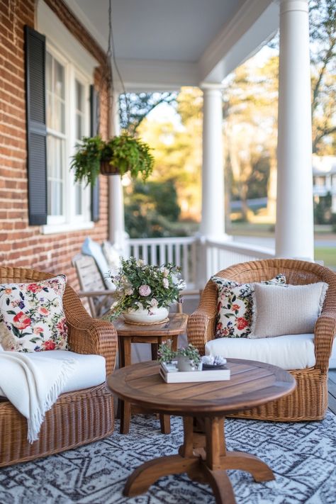 Use these tips and ideas to get a beautiful Southern style front porch that will add curb appeal to your home. Front Porch Ideas Furniture, Traditional Front Porch Decor, Front Porch Bench Ideas, French Porch, Beautiful Front Porches, Southern Porch Decor, Southern Front Porch Ideas, Front Porch Seating Ideas, Back Porch Decorating