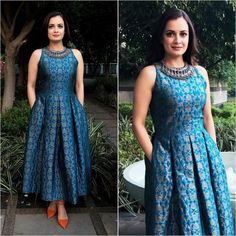 @diamirzaofficial Dress - @payalkhandwala Necklace - @tribebyamrapali Styled by - @theiatekchandaney Box Pleated Dress, Dia Mirza, Sari Dress, Long Gown Dress, Salwar Kamiz, Long Dress Design, Indian Gowns Dresses, Kurti Designs Party Wear, Indian Gowns