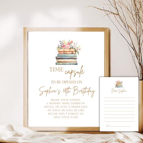 Time capsule first birthday Storybook floral Time Capsule First Birthday girl, Capsule Cards Birthday Party Decor Printable Time Capsule First Birthday, First Birthday Girl, Girl Time, Birthday Party Decor, Cards Birthday, Girl First Birthday, Sign Templates, Time Capsule, 18th Birthday