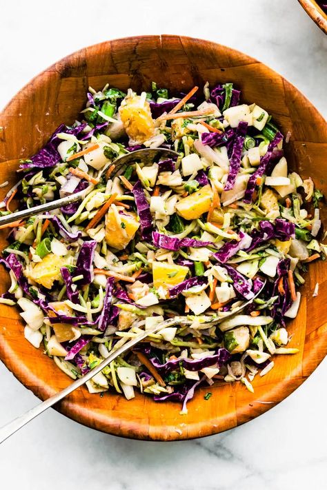 This Easy Pineapple Coleslaw Recipe is the perfect condiment or side dish for all your favorite meals! Sweet, creamy, and made with the perfect amount of crunch it’s a summer dish that’s so tasty you’ll find yourself making it all year long. Dressing With Mayo, Pineapple Coleslaw Recipe, Healthy Coleslaw Recipes, Pineapple Coleslaw, Healthy Coleslaw, Crunch Recipe, Coleslaw Dressing, Summer Cookout, Easy Mediterranean Diet Recipes