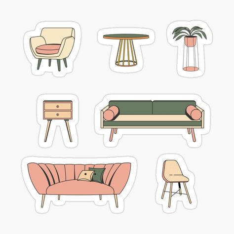 Interior Designer Stickers, Furniture Stickers, Architecture Gifts, Bubble Drawing, Valentines Illustration, Preppy Stickers, Homemade Stickers, Green Sticker, Cute Laptop Stickers