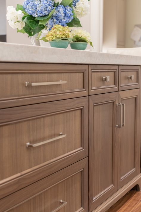 I love using the luxurious grain of walnut to add detail to a kitchen island!  #Walnut #KitchenIsland #Island #interior #deco #Kitchens #KitchenDecor #KitchenDesign #WalnutIsland #KitchenDetails #KitchenDesigner #InteriorDesign #instadecor #homedecor #interiorstyle  #interiorlovers #interior4all #interiorforyou #interior123  #interiordecorating #interiorstyling #interiorarchitecture #interiordesire #interiordesignideas #interiordetails #interiorandhome #interiorforinspo #homedesign #homestyle Walnut Bathroom Cabinets, Walnut Kitchen Island, Pantry Door Ideas, Walnut Bathroom, Island Interior, Walnut Kitchen Cabinets, Walnut Island, Custom Kitchen Remodel, Walnut Kitchen