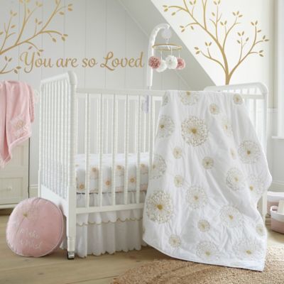 Levtex Baby Dandelion 4-Piece Crib Bedding Set #shabbychicbygrace #affiliatelink Rustic Baby Girl Nursery, Dandelion Nursery, Gold Crib, Girl Crib Bedding Sets, Girl Nursery Bedding, White Crib, Crib Bedding Girl, The Dandelion