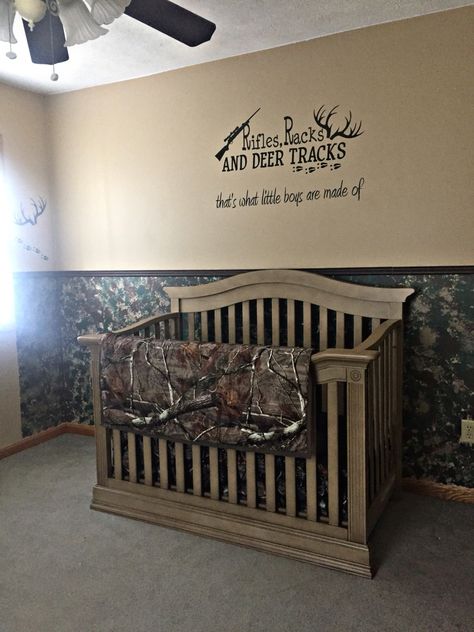 Decorated our baby's room in Camo using sponge painting. #babyboy #camo #babysroom #nursery #spongepainting #babycache #convertiblecrib Hunting Theme Nursery Boy Rooms, Nursery Ideas Country, Hunting Nursery Ideas, Camo Nursery Ideas, Deer Nursery Ideas Boy, Baby Boy Hunting Nursery, Country Nursery Ideas, Rustic Nursery Room Ideas, Deer Themed Nursery