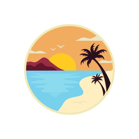 Popular Logos Design, Beach Logo Design Ideas, Beach Design Illustration, Beach Drawing Aesthetic, Goa Logo, Beach Illustration Design, Simple Vector Art, Beach Logo Design, Beach Drawings