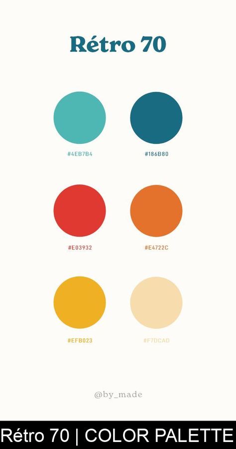 Rétro 70 | COLOR PALETTE #retro Retro Illustration Color Palette, 70s Color Scheme Colour Palettes, Retro Style Color Palette, Retro Color Palette Canva, Retro Poster Color Palette, Retro Disco Color Palette, 70s Colours Palette, 60s 70s Color Palette, 70s Interior Color Palette