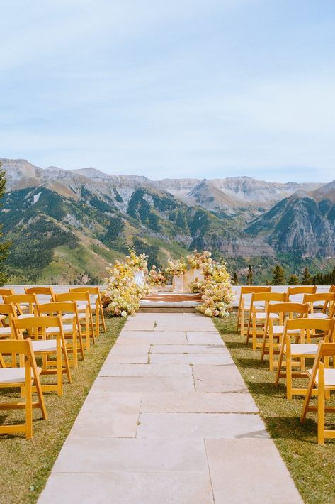 Gorgeous Western Wedding in Telluride with Couple's Three Dogs | Rocky Mountain Bride Chic Mountain Wedding, Mountain Wedding Fall, Western Mountain Wedding, Telluride Colorado Wedding, Mountain Chic, Ceremony Florals, Telluride Wedding, Colorado Weddings, Telluride Colorado