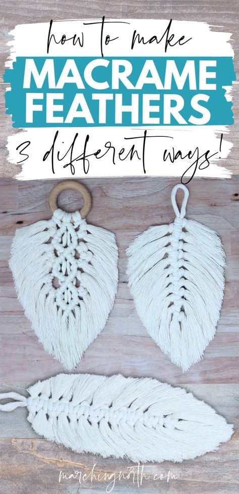 Learn how to make a DIY Macrame Feather in this video & written tutorial. This easy project is perfect for beginners! Using very simple knots and cotton cord you can create some feathers for your own decor, boho wall hanging, keychain or purse tassel! #macrame #beginners #diytutorial #craftideas #diydecor Macrame Feather Diy, Macrame Feather Wall Hanging, Hantverk Diy, Macrame Wall Hanging Tutorial, Macrame Feathers, Free Macrame Patterns, Simple Macrame, Feather Diy, Macrame Knots Tutorial