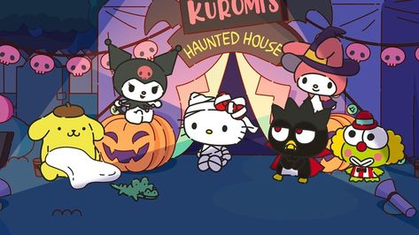 Hello Kitty on Instagram: “Happy Hello-ween! 🎃💜 Celebrate by watching the spooktacular #Halloween episode of Hello Kitty and Friends Supercute Adventures on the…” Sanrio Live Wallpaper Gif Pc, Sanrio Chromebook Wallpaper, Sanrio Gif Wallpaper, Sanrio Header, Wallpaper Gif Pc, Halloween Banner Discord, Kuromi Gif, Sanrio Gif, Spooky Banner