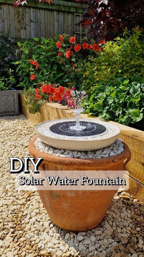 Make Your Own Solar Water Fountain! This solar powered Water Fountain took just 30 minutes to make and cost £50. Water Fountain - £20 @amazon Large Dish - £15 @tescofood Plant Pot - £10 @hilliergardencentres Gravel/stones - £5 @wickes #waterfountain #solarpowered #solarwaterfountain #gardenhacks #gardendiy #diygarden #diygardening #waterfountains #waterfeature #waterfeatures #letsgrowagarden #greenthumbs #greenthumbwannabe #allotmentuk #allotmentnewbies #allotmentlife #allotmentlove #al Diy Solar Water Fountain, Solar Powered Water Fountain, Barrel Fountain, Solar Water Fountain, Gravel Stones, Diy Garden Fountains, Allotment Gardening, Diy Fountain, Pond Fountains