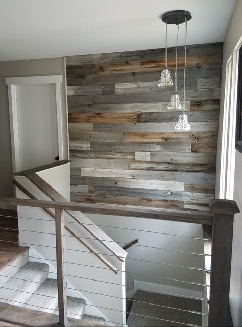 Old, weathered cedar fencing lightly sanded and then hung on wall. Cedar Fence Board Interior Walls, Board Accent Wall, Cedar Fence Picket Wall, Pallet Wood Chair Rail, Uses For Old Fence Pickets, What To Do With Old Fence Pickets, Bbq Shack, Cedar Fencing, Old Fence Boards