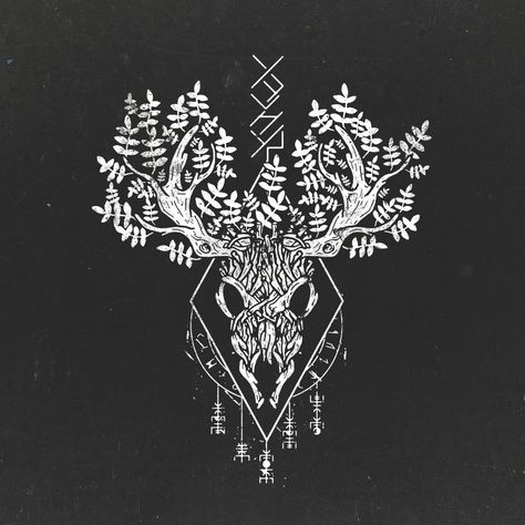 Ash Tree Leaves, Druid Tattoo, Rune Vichinghe, Slavic Tattoo, Deer Skull Art, Norse Mythology Tattoo, Scandinavian Tattoo, Arte Viking, Norse Design