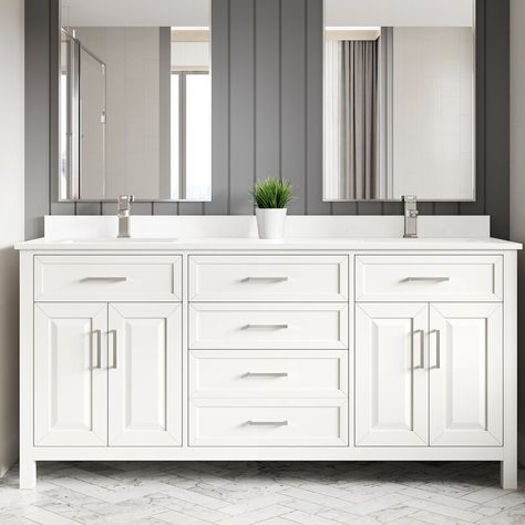 Wildon Home® Domela 72" W x 22" x 35" H Double Sink Vanity with Power Bar and Drawer Organizer & Reviews | Wayfair Transitional Bathroom Design, 72 Vanity, Engineered Stone Countertops, Power Bar, Power Bars, Transitional Bathroom, Double Sink Vanity, Sink Vanity, Playroom Furniture