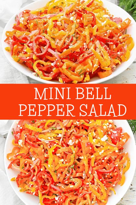 Mini Bell Peppers, Bell Pepper Salad, Pepper Salad, Vegan Feta Cheese, Bell Pepper Recipes, Cold Salad, Peppers Recipes, Side Salad, Bell Peppers