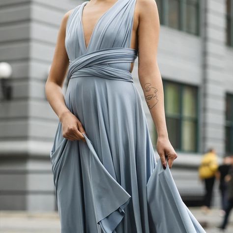 TWOBIRDS classic ballgown in dusty blue. Size A. Twobirds Bridesmaid Dresses, Classic Convertible, Convertible Maxi Dress, Convertible Bridesmaid Dress, After The Wedding, Maxi Bridesmaid Dresses, Convertible Dress, Maxi Gown Dress, Floor Length Gown