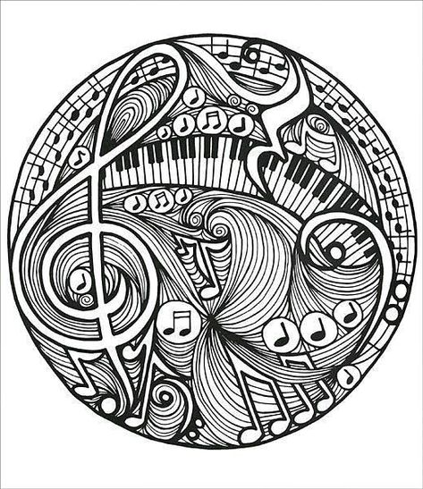 fun music doodle to color Music Mandala, Music Coloring Sheets, Ring Book, Music Doodle, Music Drawings, Music Coloring, Mandalas Drawing, Doodle Coloring, Mandalas Design