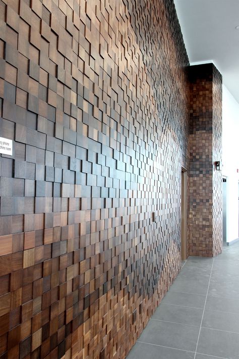 Custom Retail and Restaurant Projects — Brothers Dressler End Grain Flooring, Custom Wall Design, Rustic Family Room, Wooden Wall Design, Wood Wall Design, Green Hallway, Modern Small House Design, Design Hallway, Diy Accent Wall