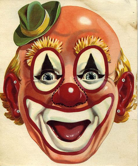 https://flic.kr/p/d56Gw | Clown cereal box mask | 1960's Cirque Vintage, Circus Posters, Clown Paintings, Clown Face, Clown Tattoo, Day Of Dead, Clown Mask, Circus Poster, Send In The Clowns