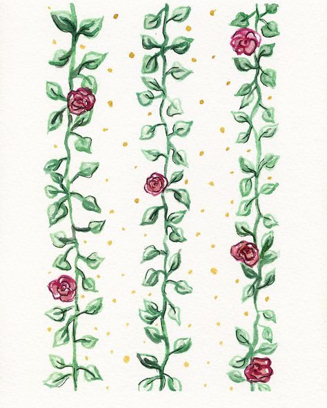 Vine And Flower Painting, Flower Vines Painting, Rose Vine Drawing Simple, Flower Vine Painting Simple, Vine Painting Simple, Vines Illustration, Marker Drawing Aesthetic, Vines Painting, Vine Watercolor