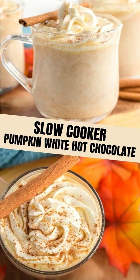 Pumpkin Hot Chocolate Recipe, Pumpkin White Hot Chocolate, Pumpkin Hot Chocolate, Drinks Starbucks, Fall Drink, Slow Cooker Pumpkin, White Hot Chocolate, Fall Cooking, Chocolate Caliente