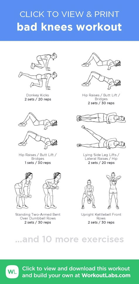 bad knees workout – click to view and print this illustrated exercise plan created with #WorkoutLabsFit Bad Knees Workout, Workout Bad Knees, Knees Workout, Knee Workout, Bad Knee Workout, Workout Labs, Knee Strengthening, How To Strengthen Knees, Knee Strengthening Exercises