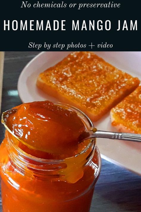 Mango Jam made without chemicals or preservatives. Homemade mango jams are healthy & taste best. This recipe gives you the best mango jam that tastes better than the store bought jams. How To Store Mangos, Mango Jam Recipe, Mango Muffins, Jam Homemade, Jelly Maker, Recipe Mango, Mango Banana Smoothie, Mango Jelly, Mango Drinks