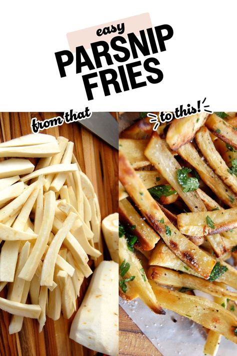 These parsnip fries make the best substitute for traditional, carb heavy french fries! A good healthy french fry recipe. French Fry Substitute, Fry Substitute, French Fry Recipe, Fresh Veggie Recipes, Kidney Healthy Foods, Parsnip Fries, Parsnip Recipes, Low Cholesterol Recipes, Root Veggies