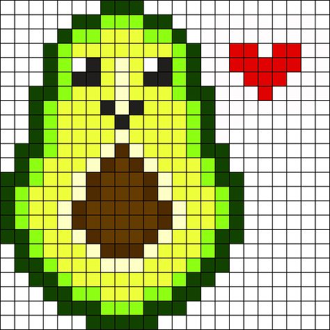 Perler Bead Avocado, Pixel Art Avocado, Kawaii Avocado, Easy Perler Bead Patterns, Melty Bead Patterns, Pearl Beads Pattern, Fuse Bead Patterns, Pony Bead Patterns, Hama Beads Design