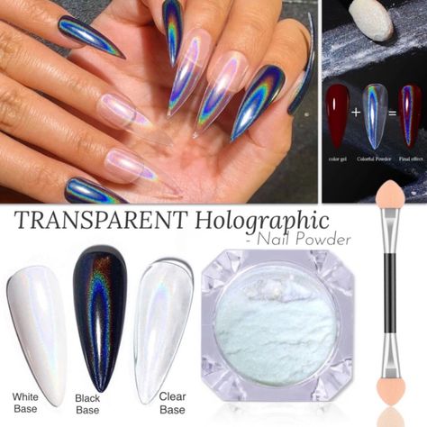 White Holographic Nail Chrome Powder Transparent Effect Clear Unicorn Rainbow Nail Chrome Powder, Unicorn Powder, Nail Chrome, White Holographic, Chrome Powder, White Unicorn, Pedicure Nail Art, Holographic Nails, Unicorn Rainbow