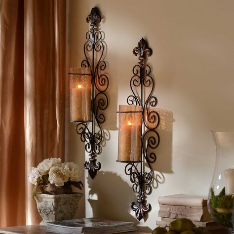 Wall Sconces Candles Wrought Iron - Ideas on Foter Tuscany Decor, Wrought Iron Wall Decor, Kirkland Home Decor, Wrought Iron Decor, Decorative Wall Sconces, Iron Wall Decor, Tuscan Decorating, Candle Wall Sconces, Modern Wall Sconces