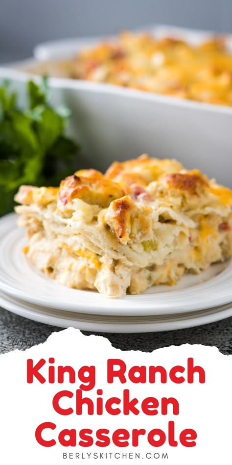 King Ranch Chicken Casserole on a stack of white plates. Easy Chicken Casserole, Chicken Casserole Recipes Healthy, King Ranch Chicken Casserole, King Ranch Chicken, Meals Chicken, Easy Chicken Casserole Recipes, Chicken Casserole Recipe, Chicken Casserole Easy, Ranch Chicken Casserole