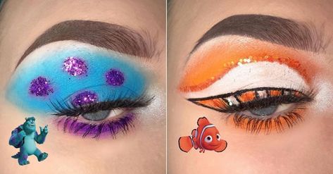 Love All Things Pixar? Feast Your Eyes on These Woody, Sully, and Finding Nemo-Inspired Looks Nemo Eye Makeup, Nemo Inspired Makeup, Sully Makeup Monsters Inc, Pixar Makeup, Sully Makeup, Finding Nemo Makeup, Monsters Inc Makeup, Disney Makeup Ideas, Nemo Makeup