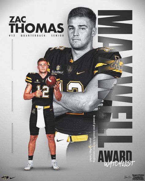 Player Of The Year Graphic, High School Football Program Ad Ideas, Football Hype Posters, Usa Posters Football, College Football Graphic Design, Basketball Banners, College Football Committed Graphics, App State, Senior Football