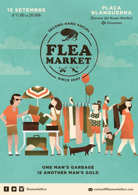 Flea Market Posters by Bea R Vaquero, via Behance Bazaar Poster Design, Bazaar Poster, Market Poster Design, Flea Bag Poster, Market Poster, Market Illustration, Flea Market Poster Design, Flea Market Illustration, Flea Market Poster