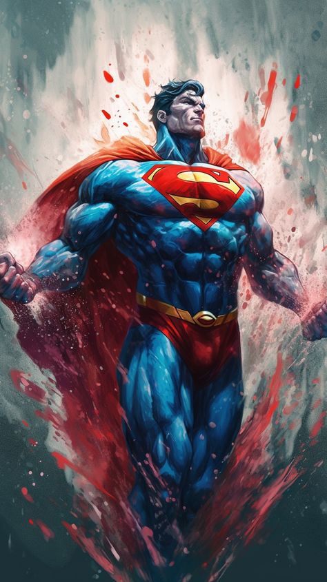 Up up and away. The Superman splash AI artwork is created by using Midjourney. League Splash Art, Superman Tattoos, Comic Superman, Superman Gifts, Superman Artwork, Superman Wallpaper, Superman Movies, Dc Comics Wallpaper, Superman Art