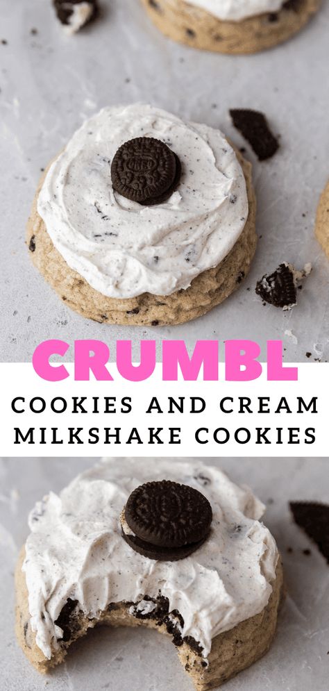 Crumbl Cookies and Cream Milkshake Cookies - Lifestyle of a Foodie Crumbl Cookie Copycat Oreo Milkshake, Crumbl Oreo Milkshake Cookie, Oreo Milkshake Crumbl Cookies, Cookies And Cream Crumble Cookie Recipe, Crumble Oreo Milkshake Cookies, Crumbl Cookie Copycat Cookies And Cream, Confetti Milkshake Crumbl Cookie, Crumble Cookie Copycat Recipe Cookies And Cream, Crumbl Cookie Copycats